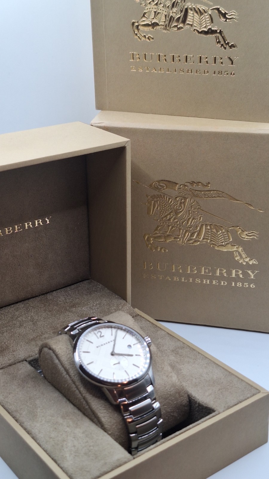 Burberry The Classic Silver Men’s Watch With Tan Coloured Dial BU10004