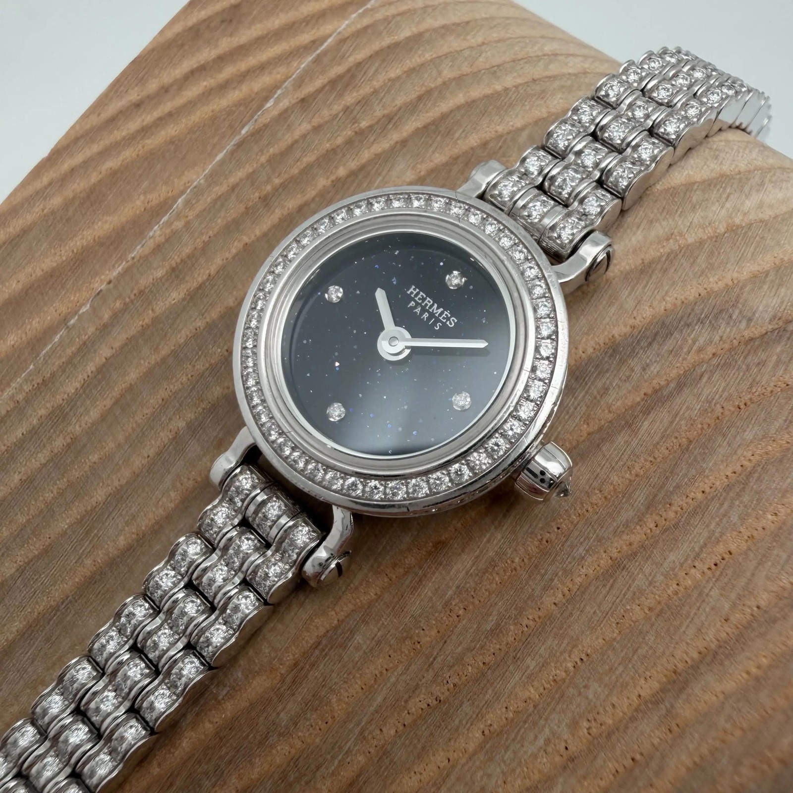 Hermes Faubourg Joaillerie W049640WW00 16.3 mm 18K Gold Diamond Blue Dial Watch