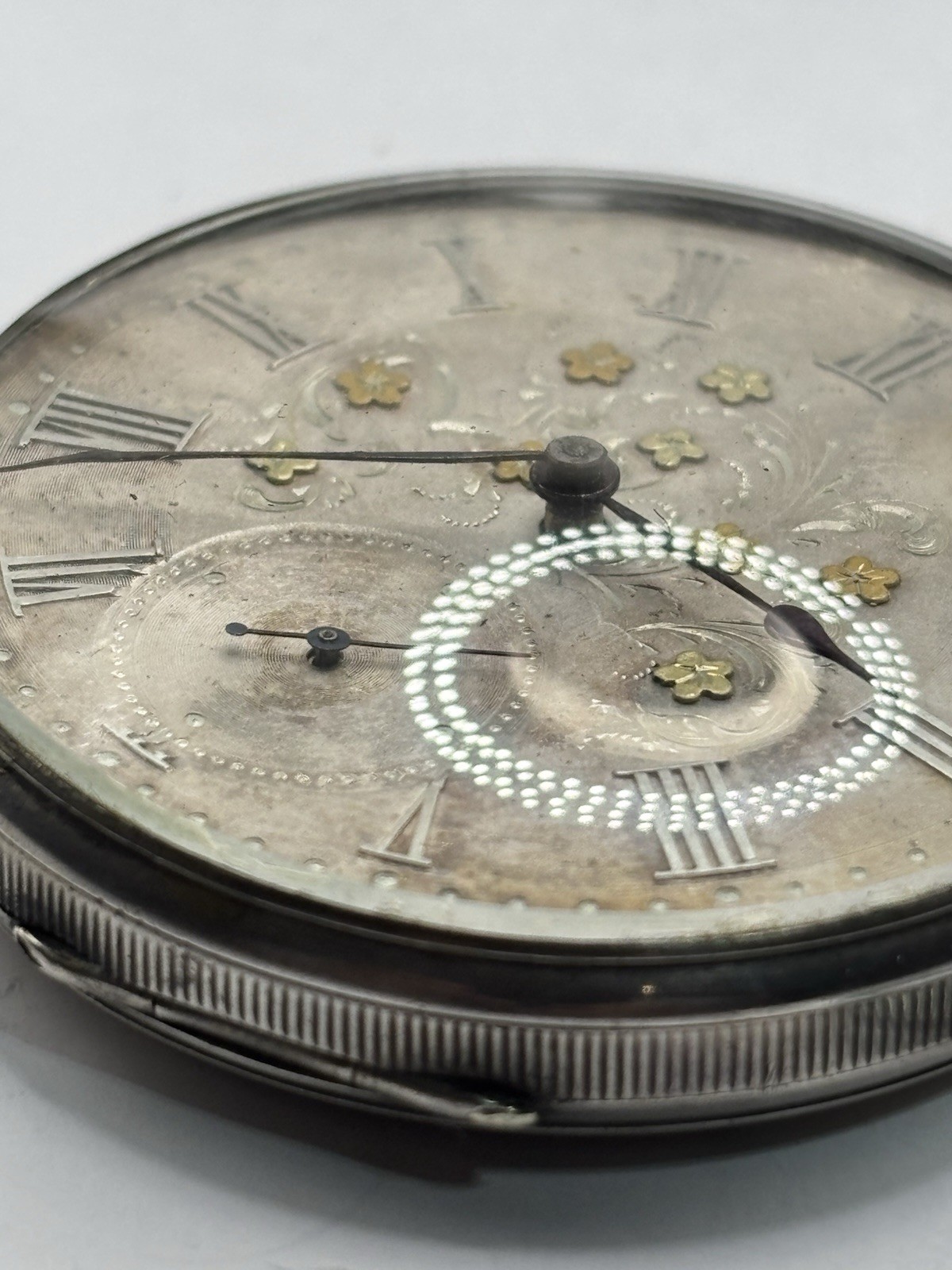 Antique Sandoz & Son Paris Silver Cylinder Key Wind Pocket Watch Fancy Dial