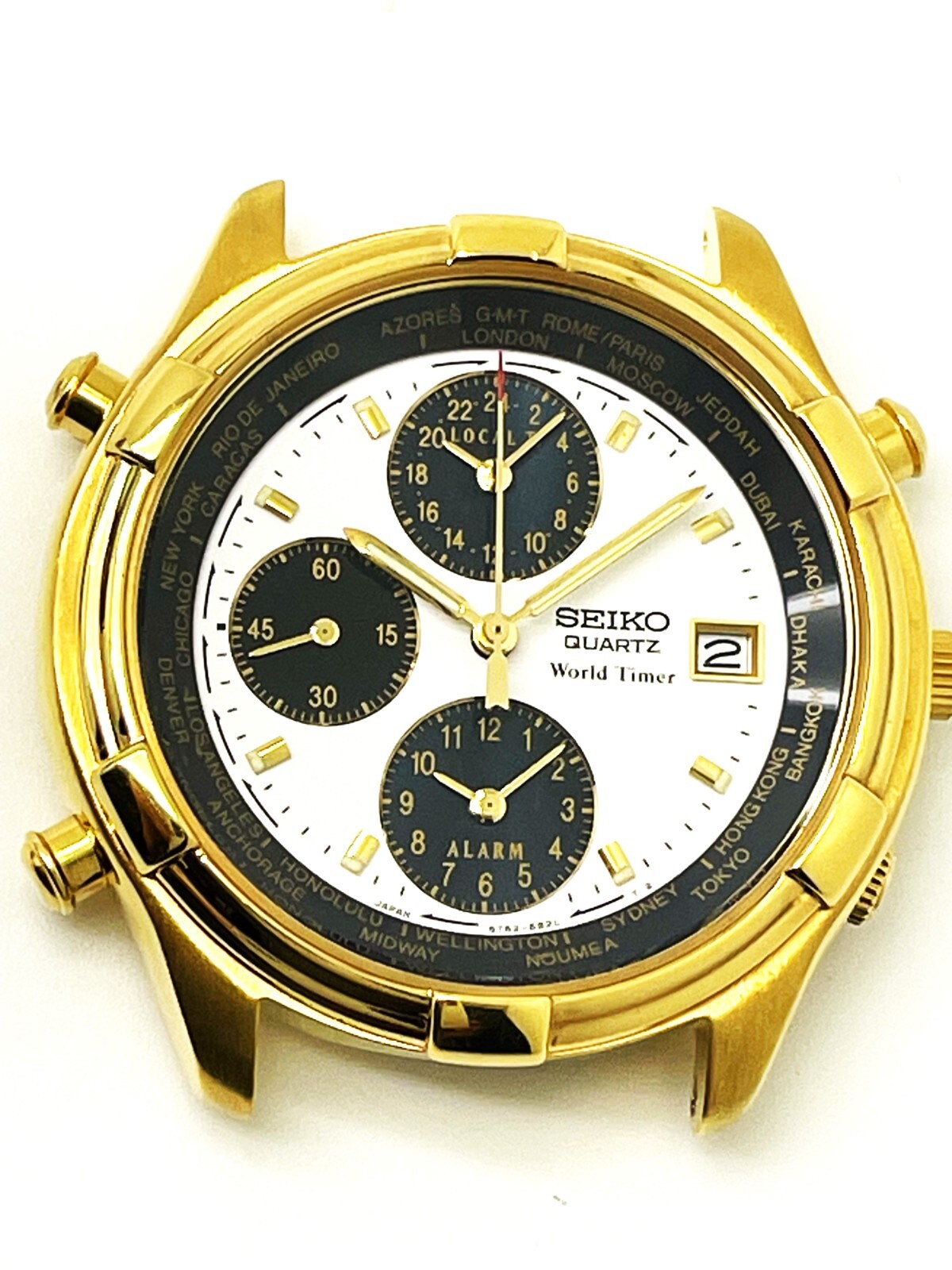 SEIKO MENS 5T52-6B29 NOT-WORKING ALARM CHRONOGRAPH WORLD TIMER WATCH CASE SEL072