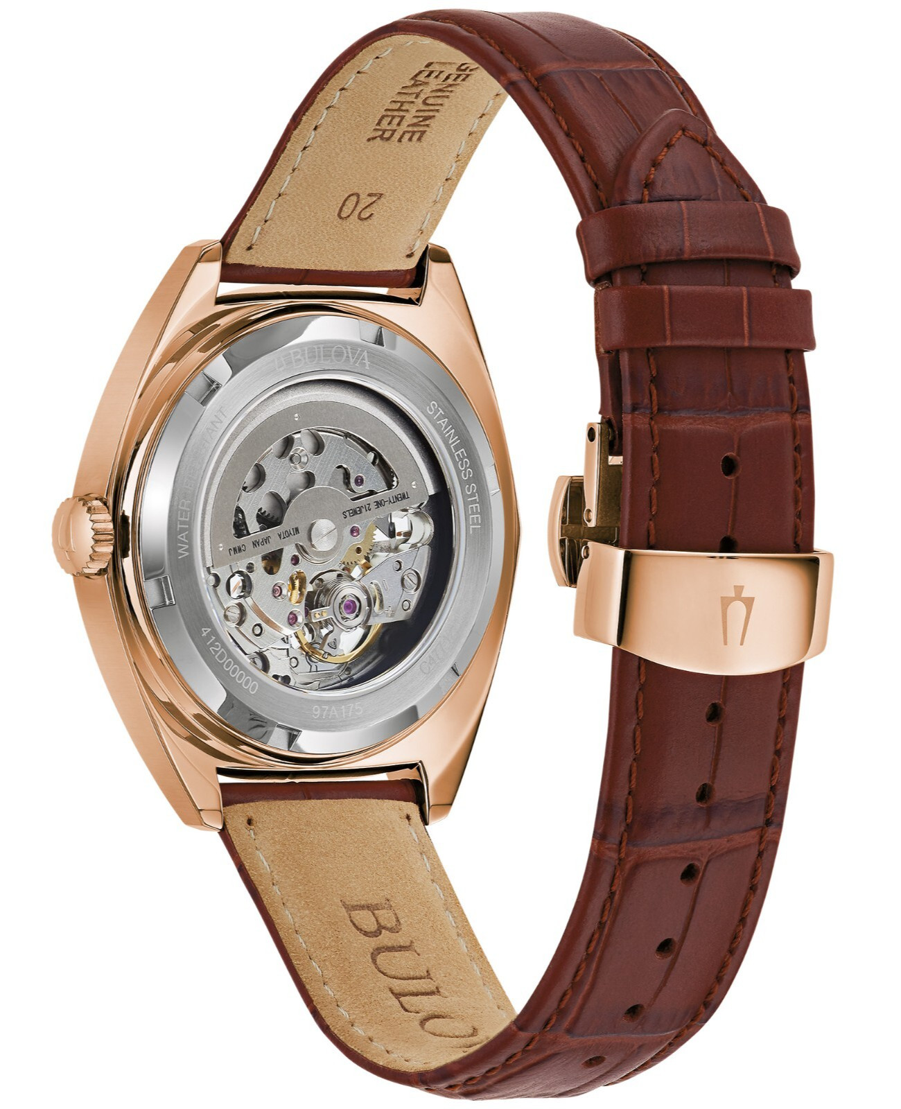 Bulova Men’s Classic Automatic Full Skeleton Brown Leather Watch 41 MM 97A175