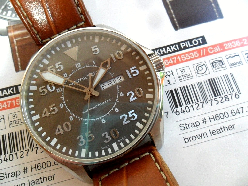 46 mm S/S Men’s Hamilton Khaki Pilot 25 Jewel Swiss Automatic Watch H647150 Runs