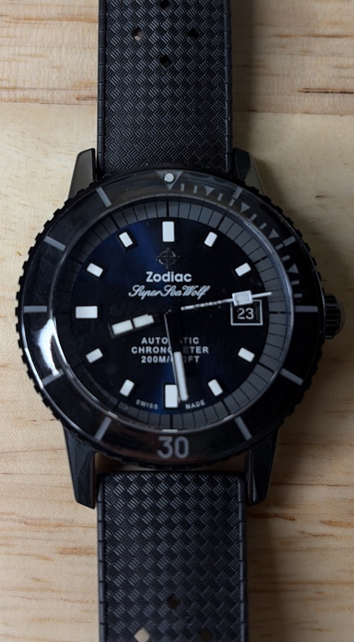 Zodiac Super Sea Wolf Black Ceramic Diver Automatic Blue Dial ZO9595