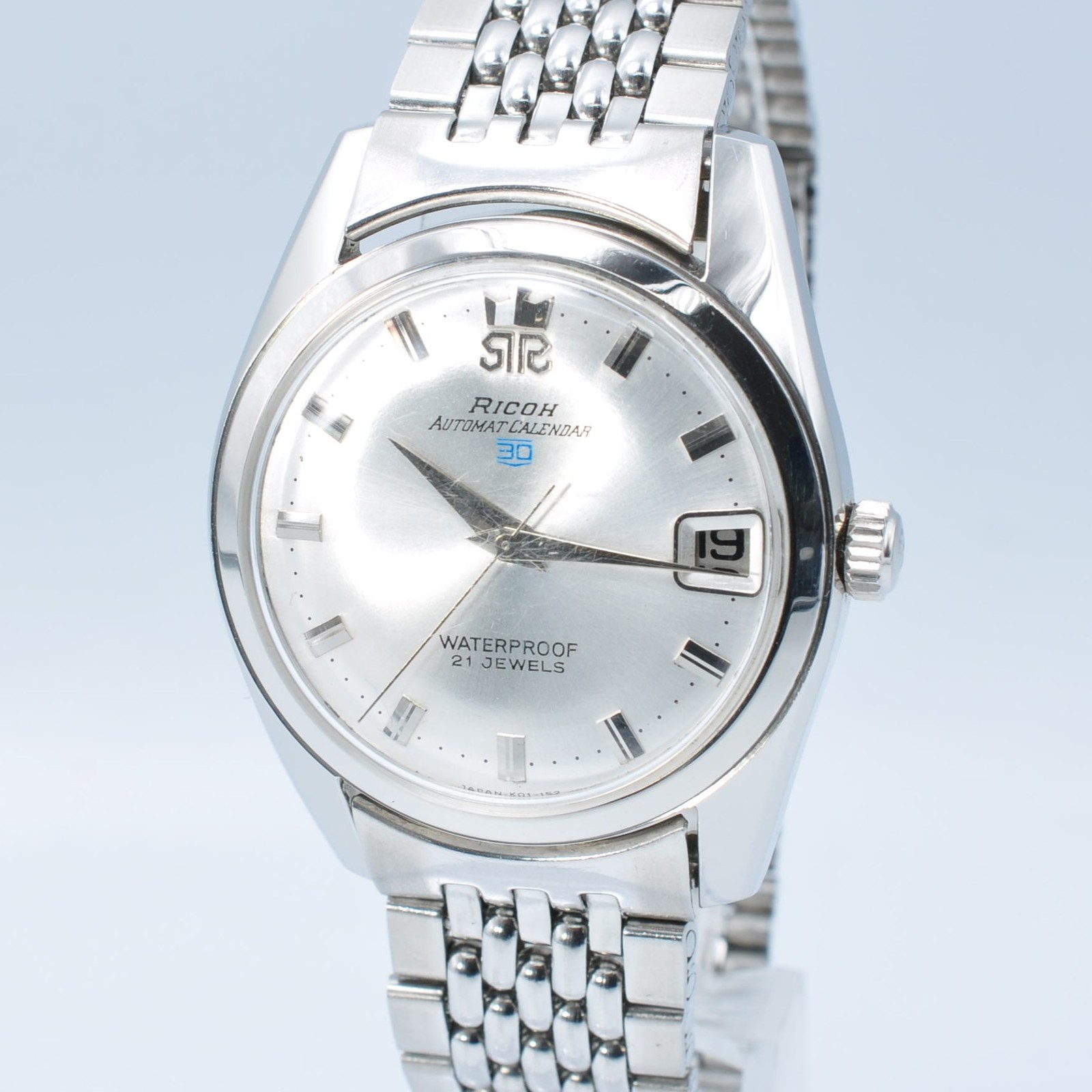 Near Mint RICOH Auto Calendar 21J Automatic Men’s Watch 1701 Silver Dial w-7100