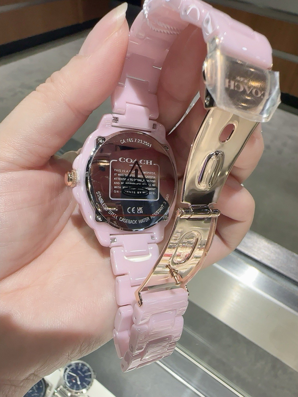 Coach Watch 38mm 14504482 Pink Ceramic Round Tonneau Shaped