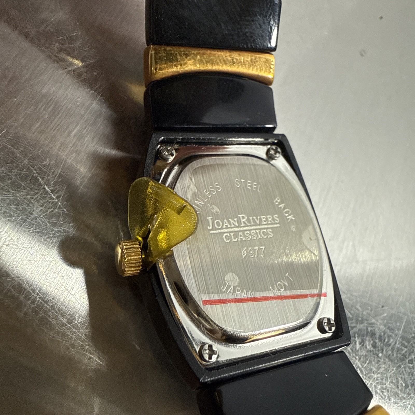 VTG Joan Rivers Classics Black and Gold Wristwatch Stretch NEW TAGS