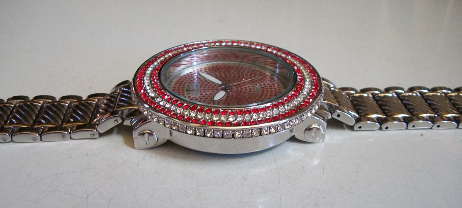 Men’s Gold & Silver Finish Clear & Red Bling Fashion Dress Up Party Watch