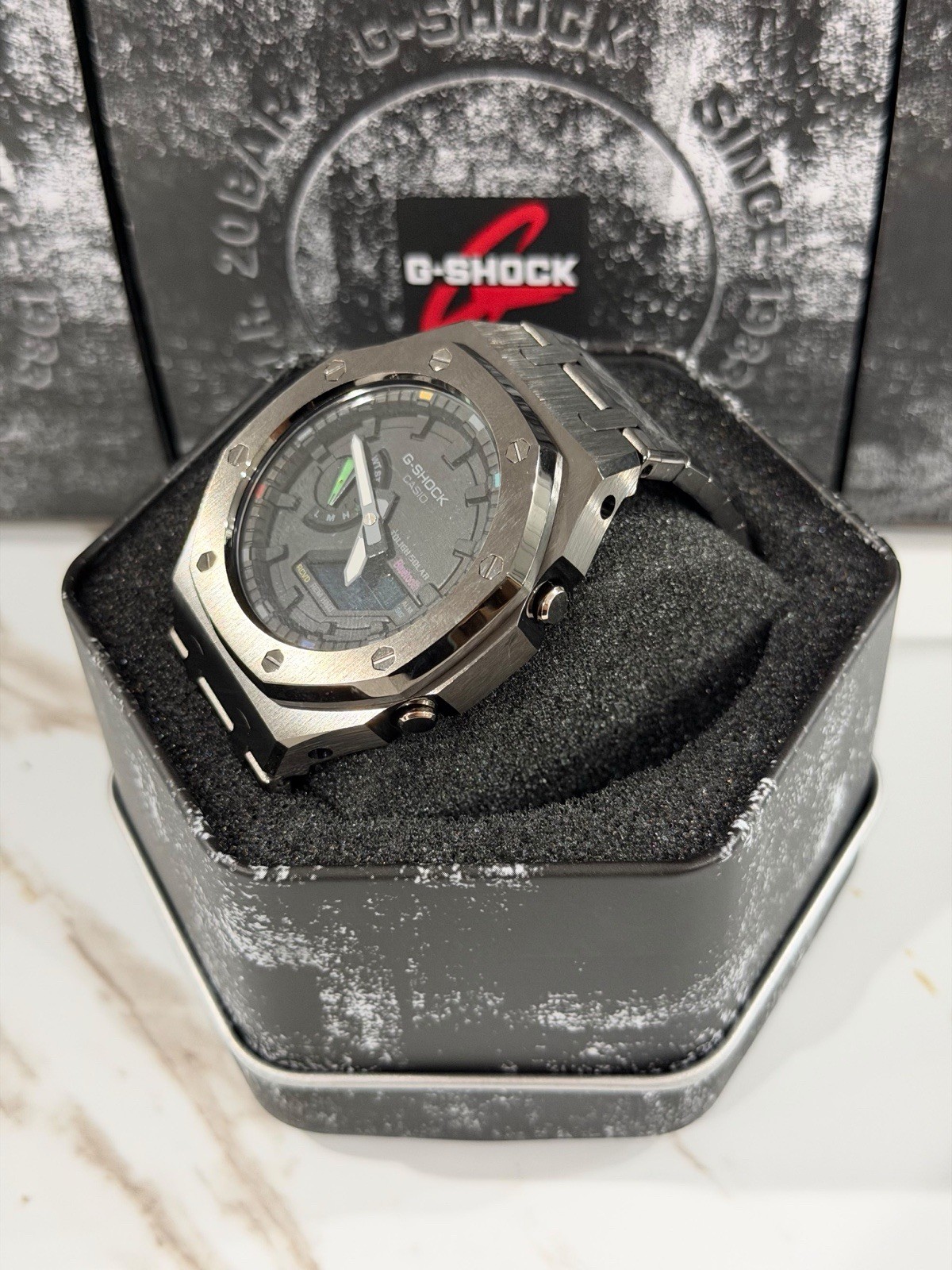 Casio GA-2100 G-Shock Watch – Sandblasted Metal Case Mod – Black Dial