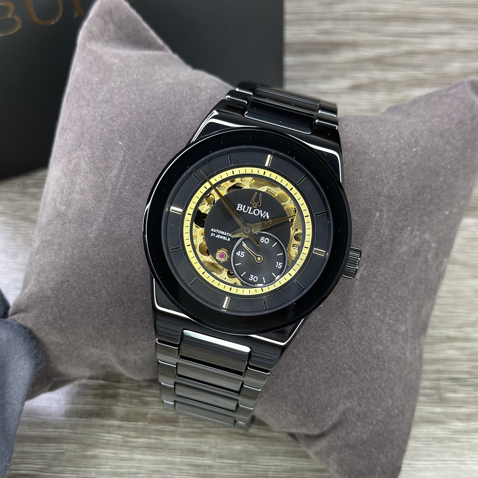 NEW✅CERAMIC✅ Bulova Modern Millennia Automatic Skeleton Black Men’s Watch 98A291