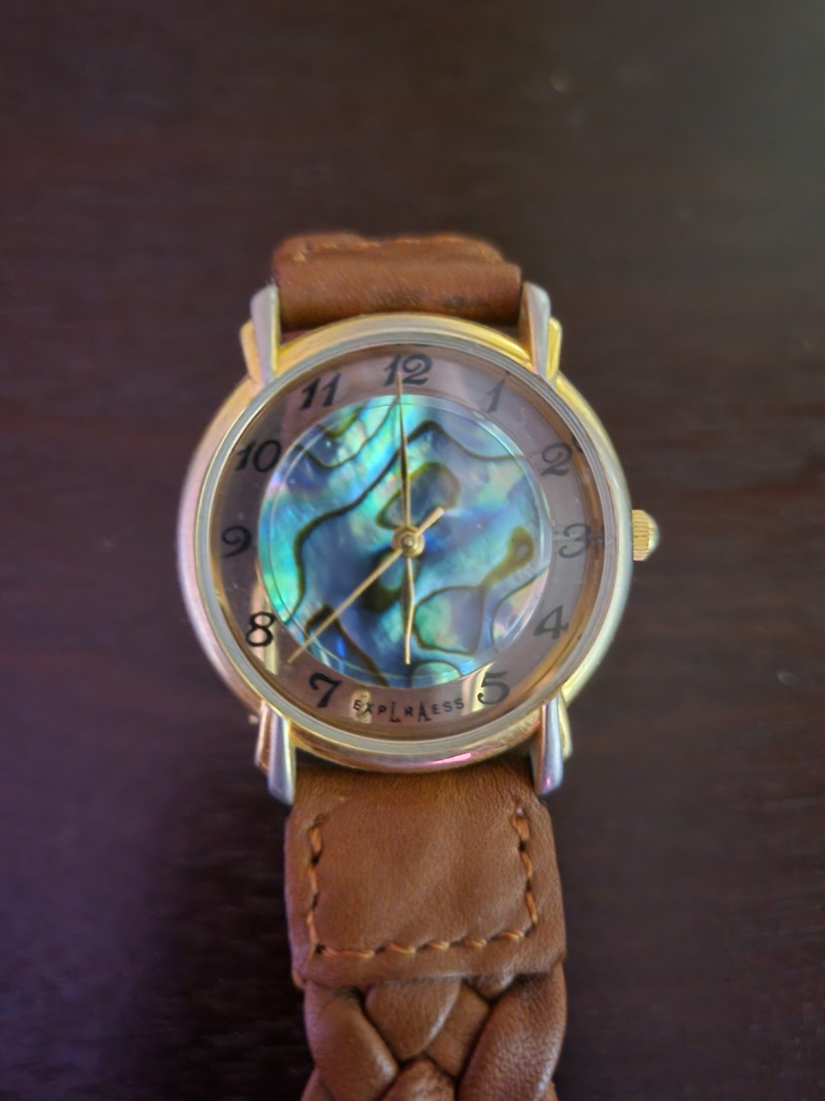 Vintage Ladies L.A. Express Abalone See Through/Brown Leather Braided Band ??