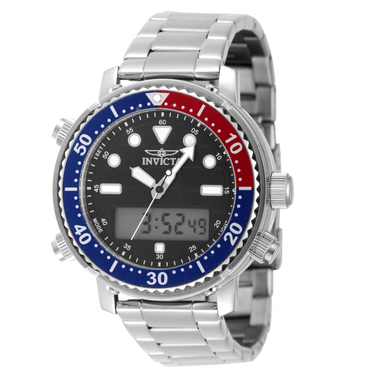 Invicta Pro Diver 46.5mm Men’s Pepsi Bezel Ana-Digi Dual Time Watch 48371