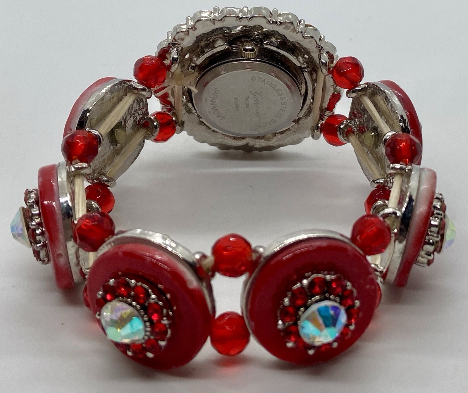 NEW BAY STUDIO LADIES Watch Fresh Battery Beautiful Red/Clear Crystal Bracelet
