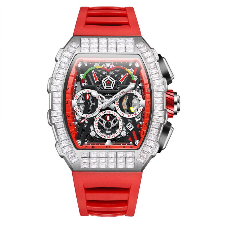 ONOLA Tonneau Hollow Pavé CZ Multifunction Week/Month Automatic Mechanical Watch