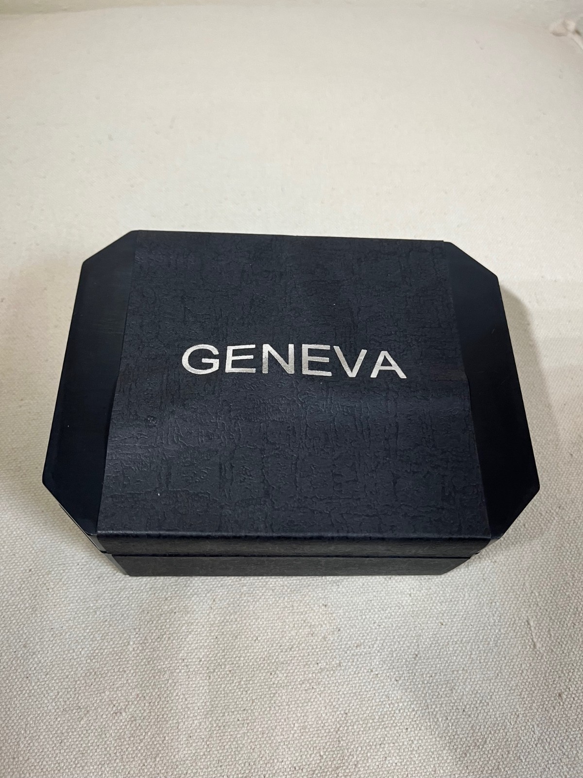 Geneva Designer Metallic Black Face Silver Tone His & Hers Watch w/ Box