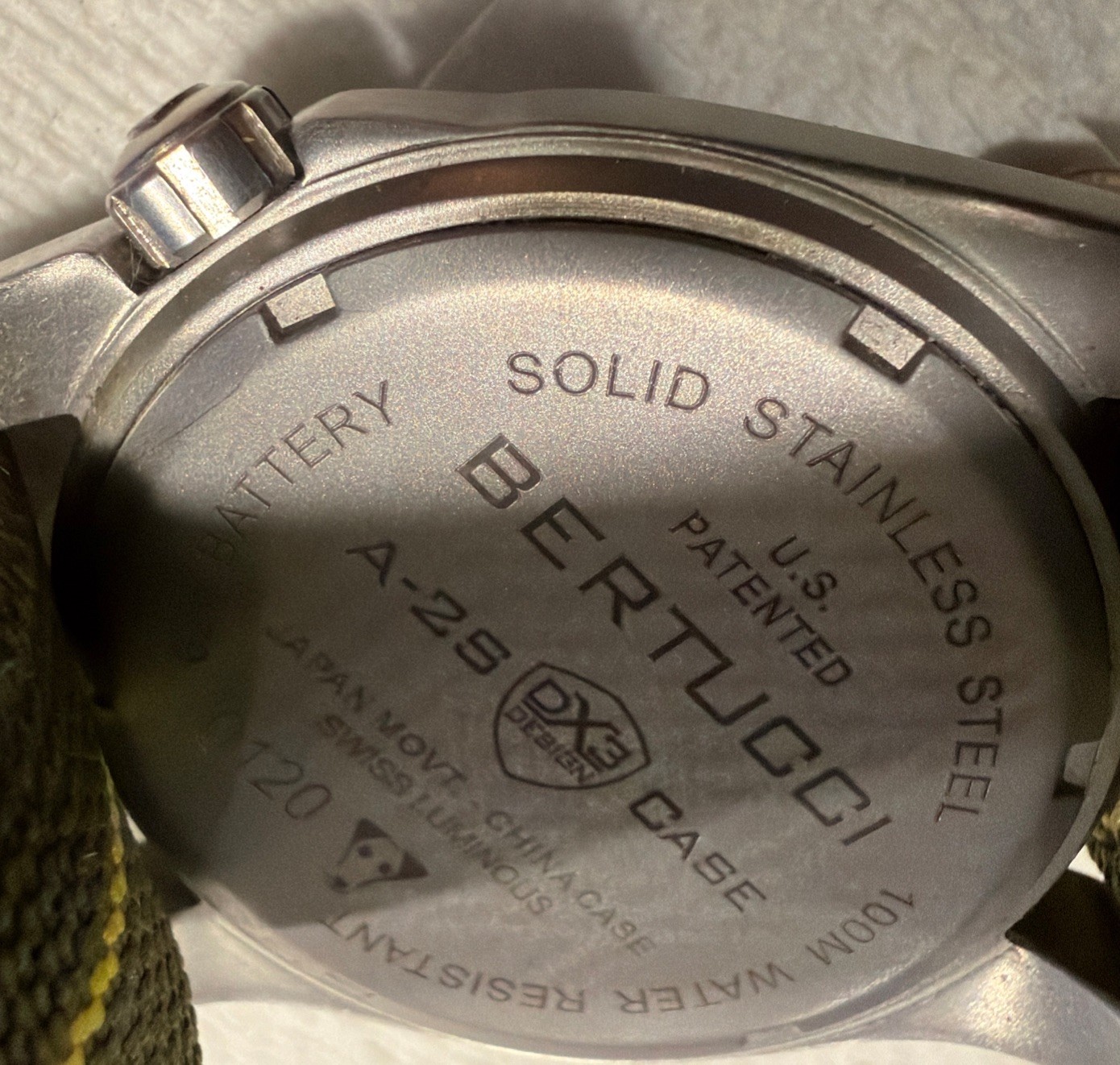 BERTUCCI A-2S Stainless Steel Field Watch – Black Dial Green with Yellow Stripe