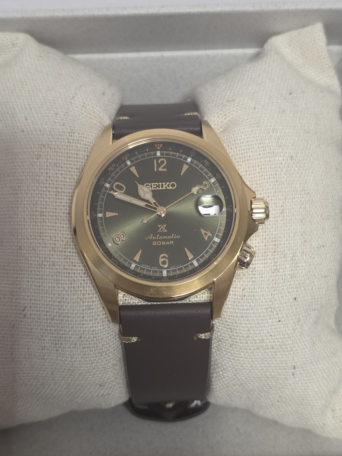 New Seiko SPB210 Prospex Men’s Green Dial 39.5mm Brown Leather Strap Watch