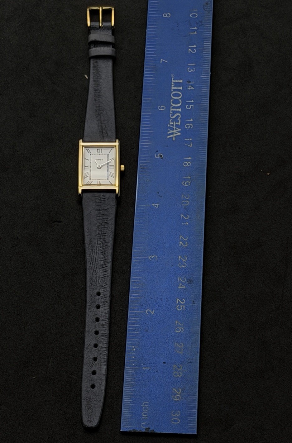 Vtg New 1997 TIMEX Tank Womens 32mm Quartz Watch Gold White Roman Num Gray EEL