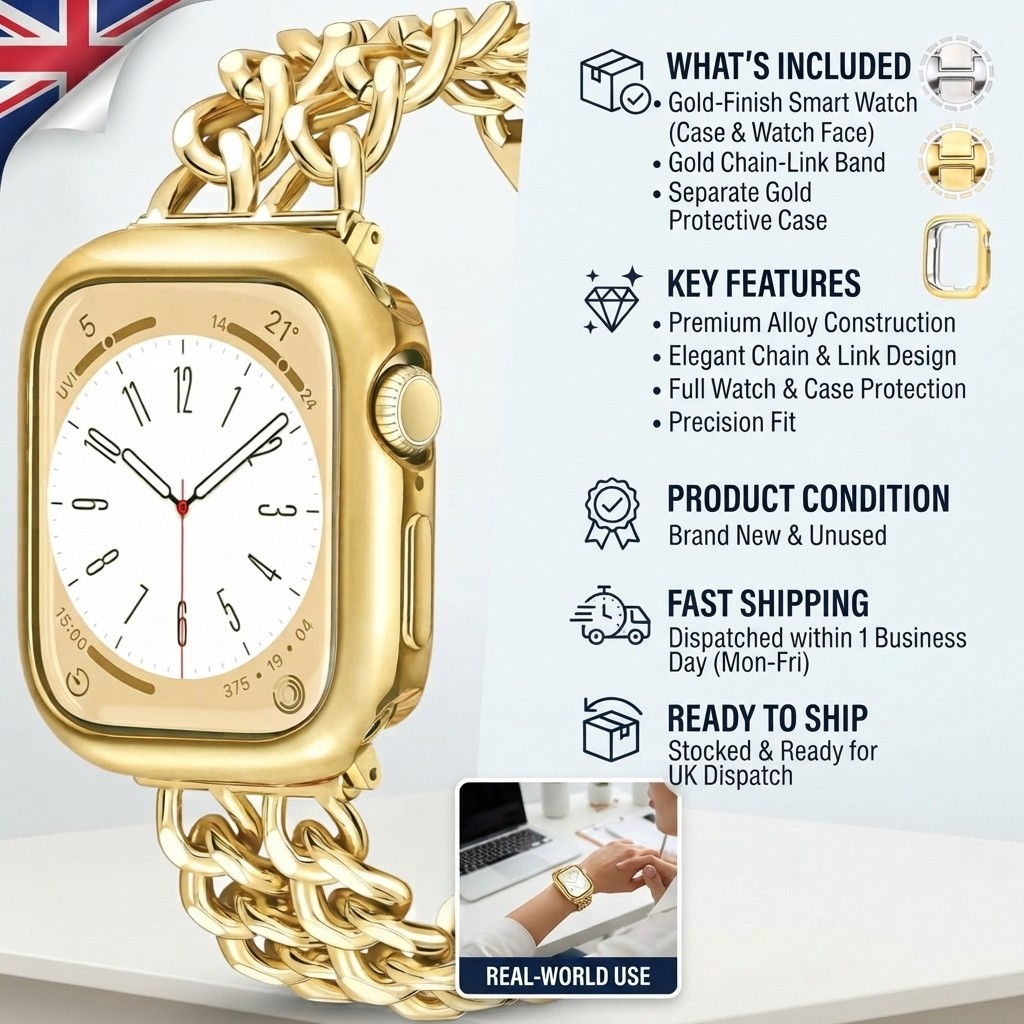 Luxury gold Apple Watch Band – Double Chain Design & TPU Protection, 38/40/41mm