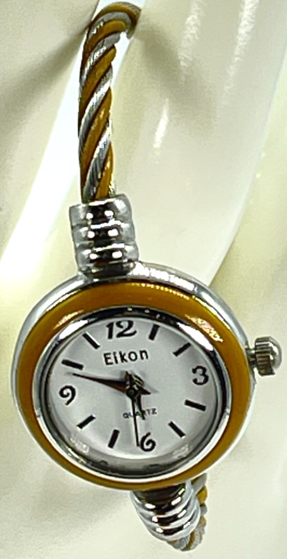 Watch Eikon Quartz White Face, Silver Numbers, 7′ Gold/Steel Twist Bracelet