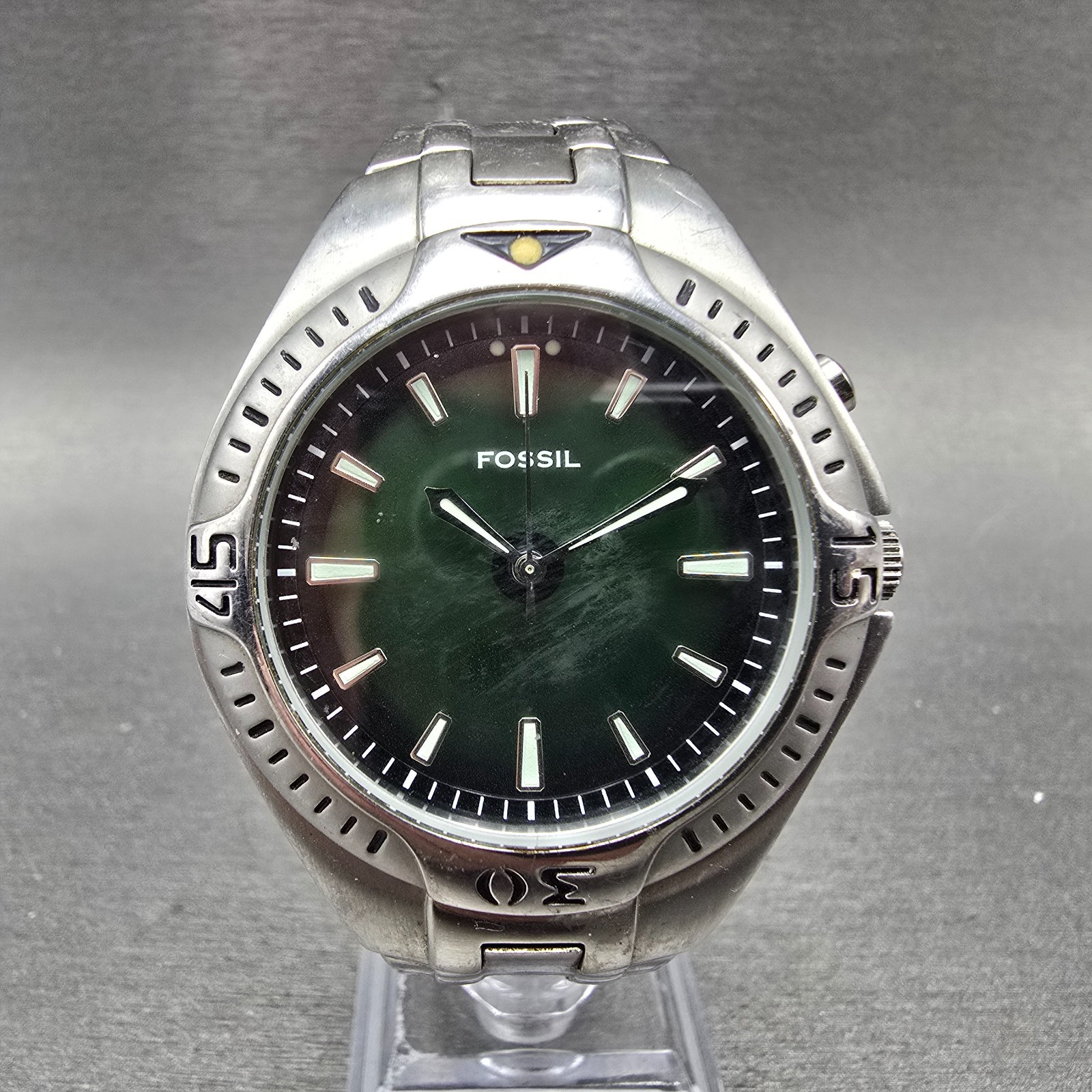 Fossil Kaleido Watch Men 41mm Blue Green Dial Silver Tone Round AM-3538 New Batt