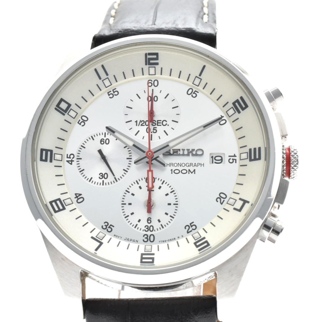 *Exc+5* Vintage SEIKO Chronograph 100m 7T92-0MF0 Silver Dial 40mm Mens Qz Watch