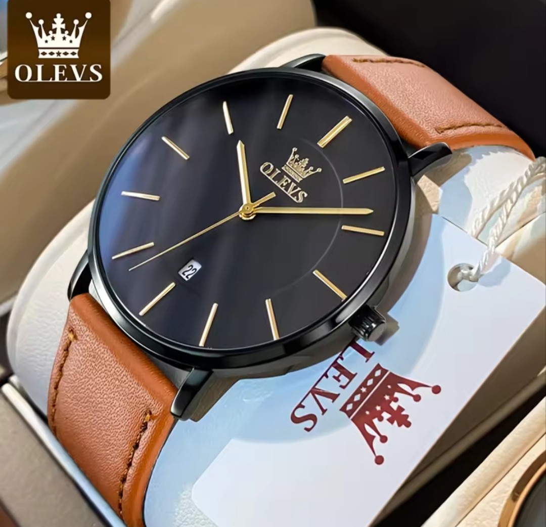 OLEVS 5869 Men’s Watches Leather Strap Waterproof Auto Date Man Watch Fashion…