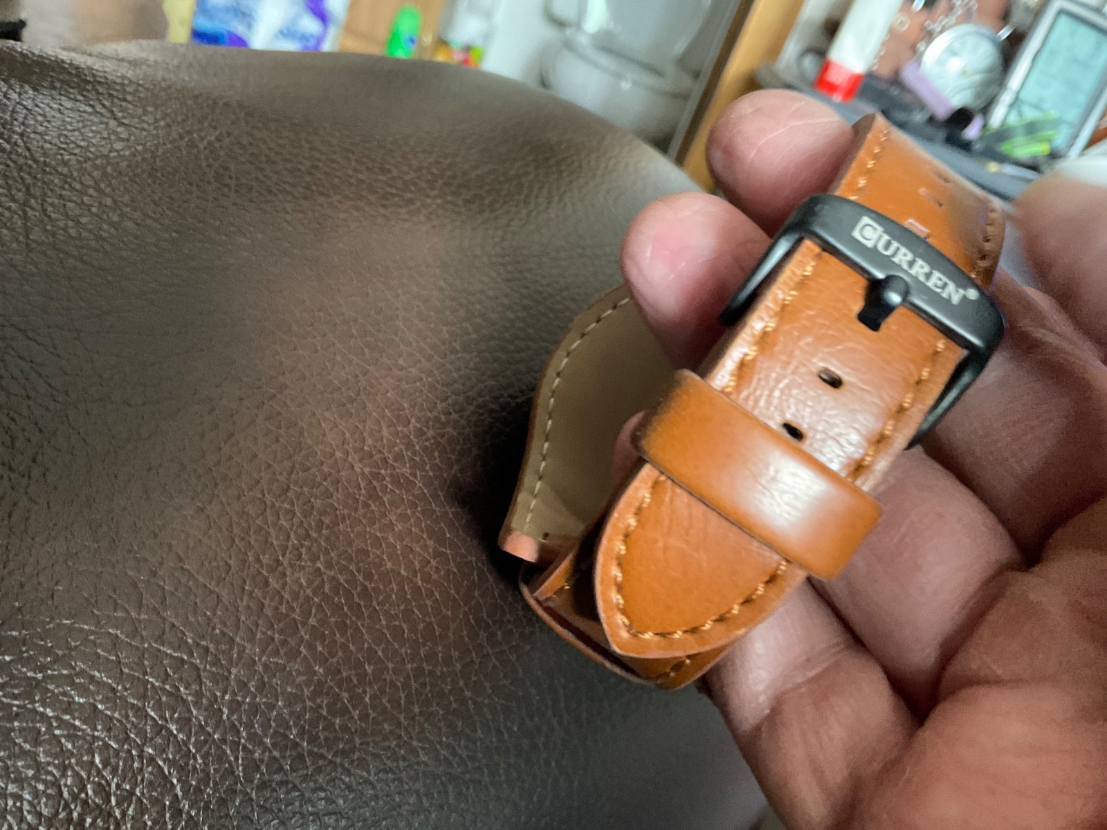 CURREN Men Watches Large Dial Casual Brown Leather Wristwatch Male Quartz Watch
