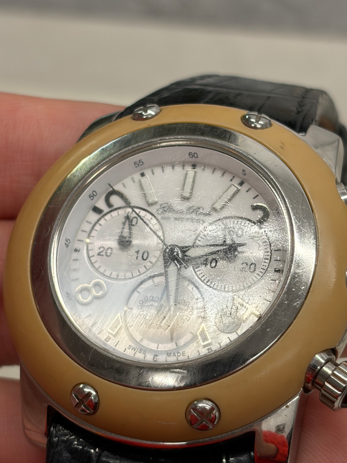 Glam Rock Miami Chronograph Watch – Tan Bezel / White Dial – Used / Fair