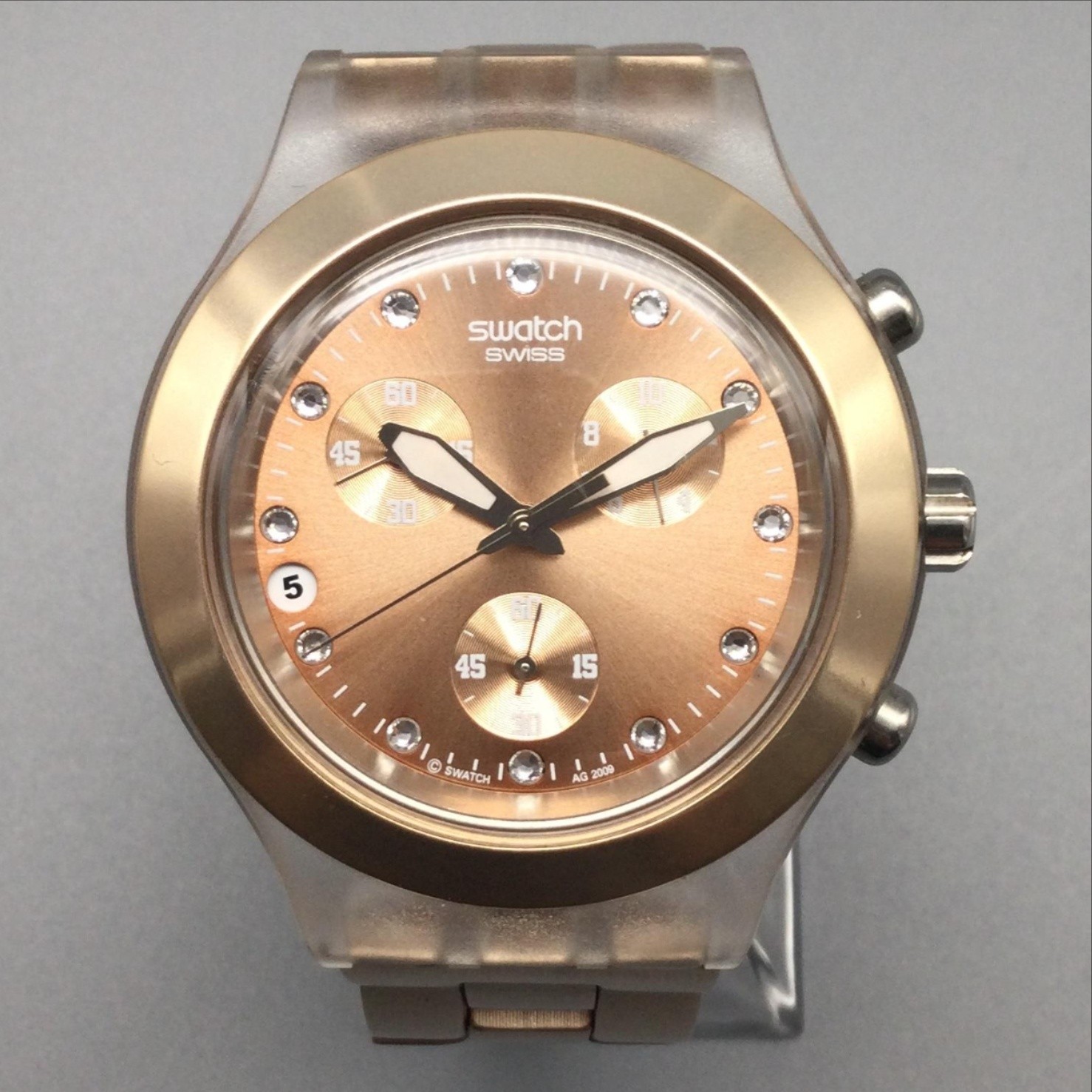 Swatch Irony Diaphane Men Watch 42mm Full Blooded Caramel Swiss New Battery 6.5″