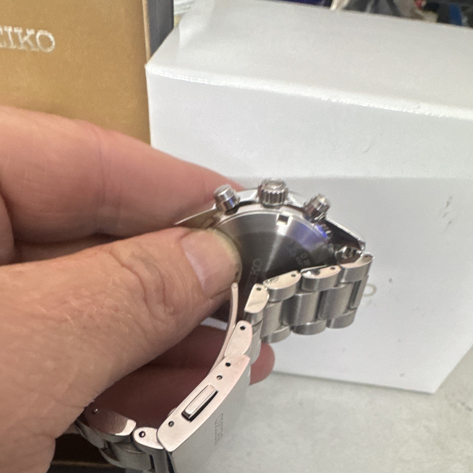 Seiko Chronograph Quartz Tachymeter Watch White Dial Silver SS Bracelet