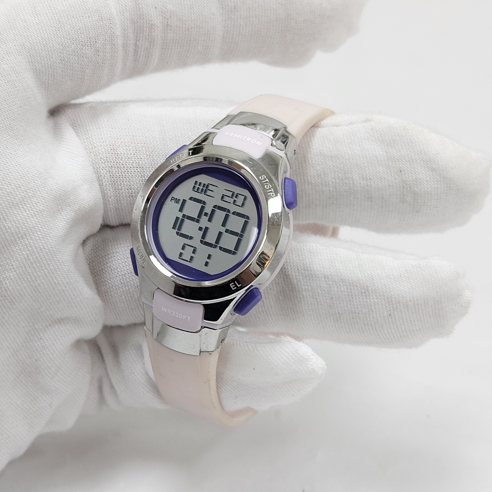 Armitron Pro Sport Digital Day Date Alarm Timer Pink & Purple Silicone Watch