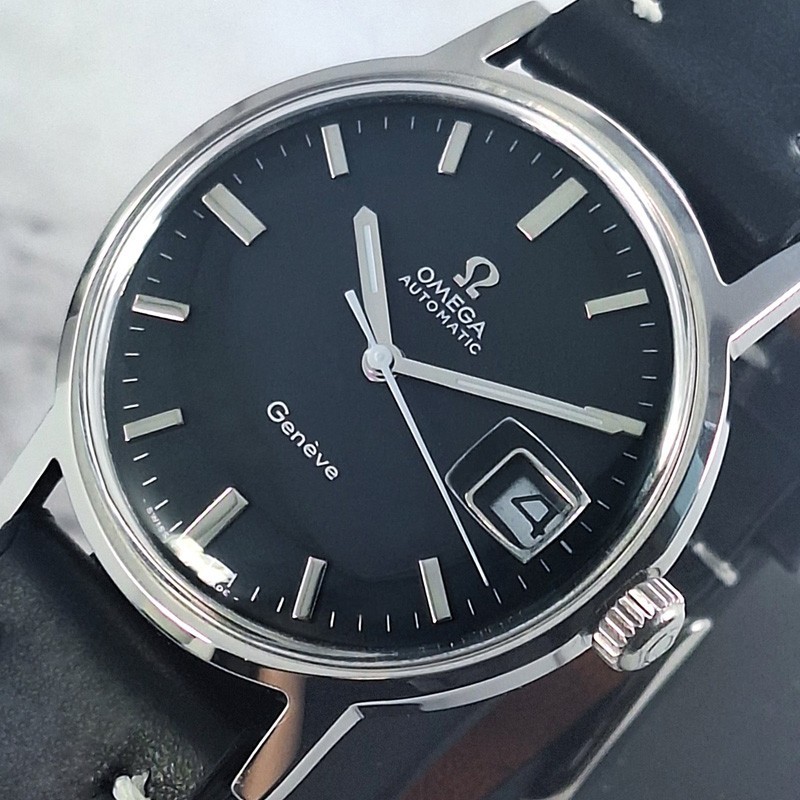 OMEGA GENEVE AUTOMATIC 24 JEWELS CAL.565 DATE REF.166.070 BLACK DIAL MEN’S WATCH