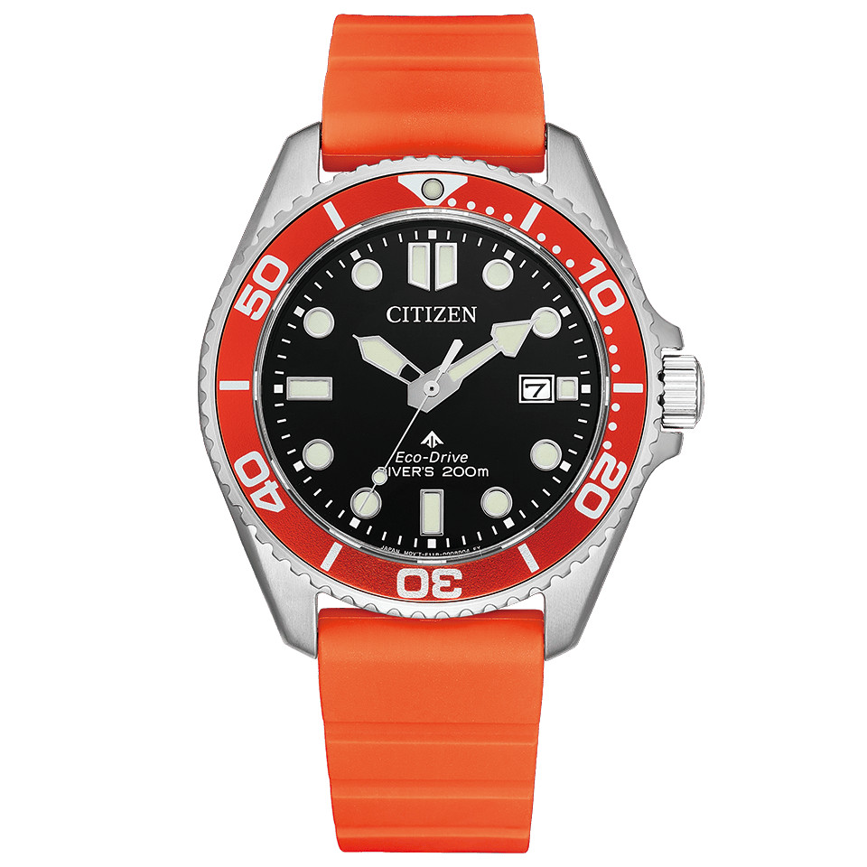 CITIZEN PROMASTER MARINE BN0268-01E Eco-Drive Black Dial Orange Band 40.6mm