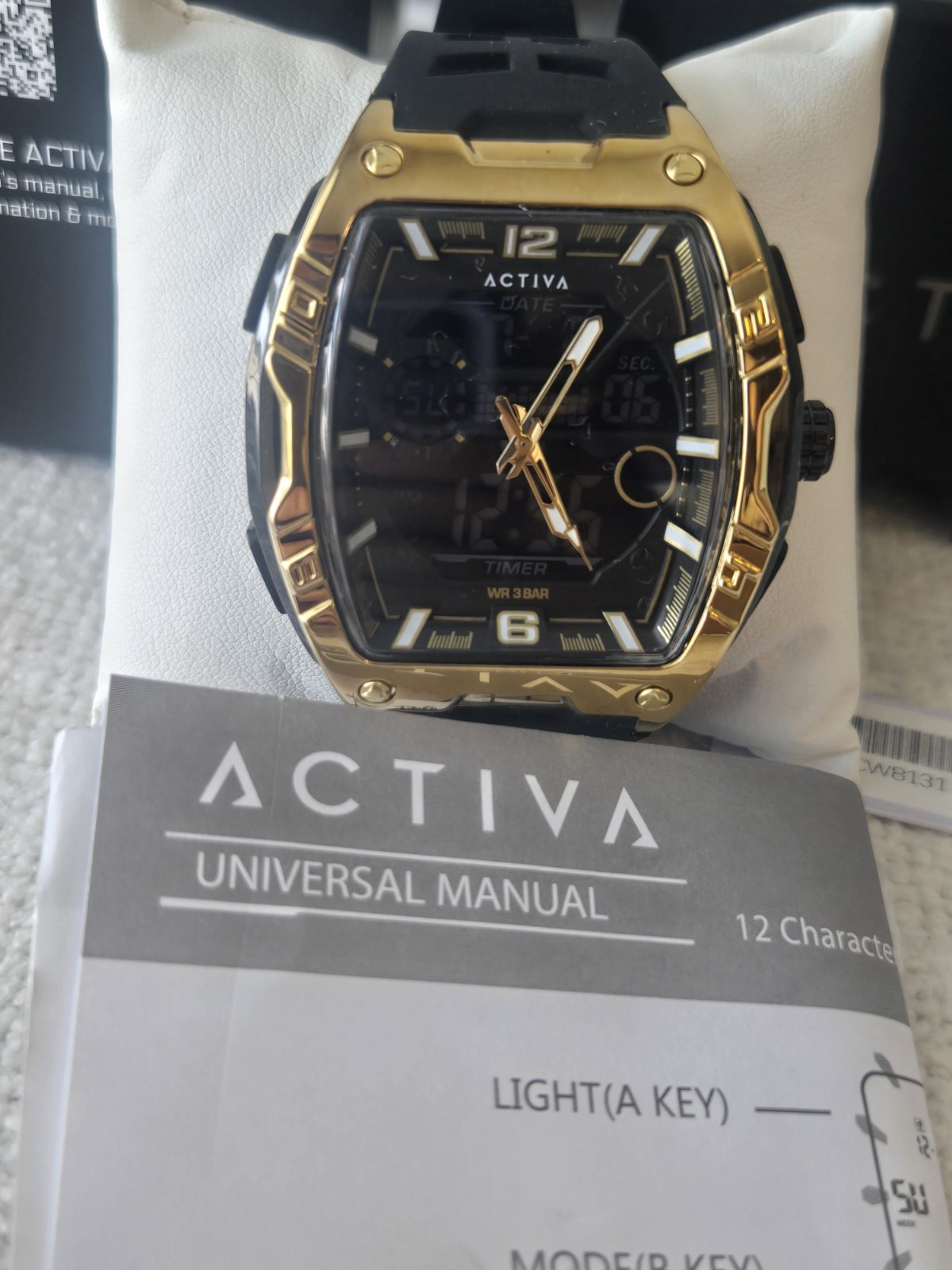 Activa Date Analog-Digital Quartz Sport Watch 50mm Alarm Timer Backlight Box