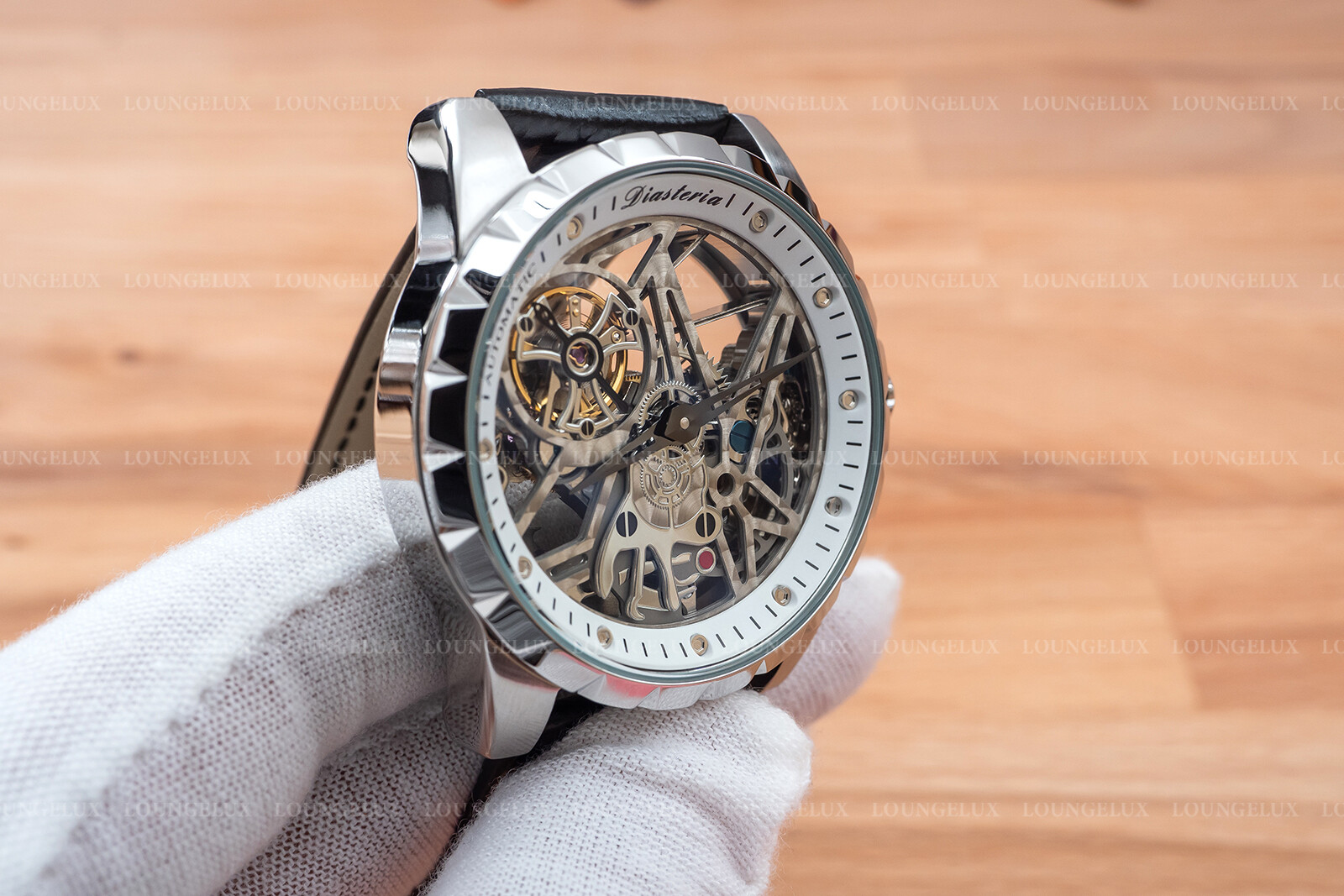 Mens Automatic Mechanical Watch – Silver White Dial Leather DIASTERIA 13868
