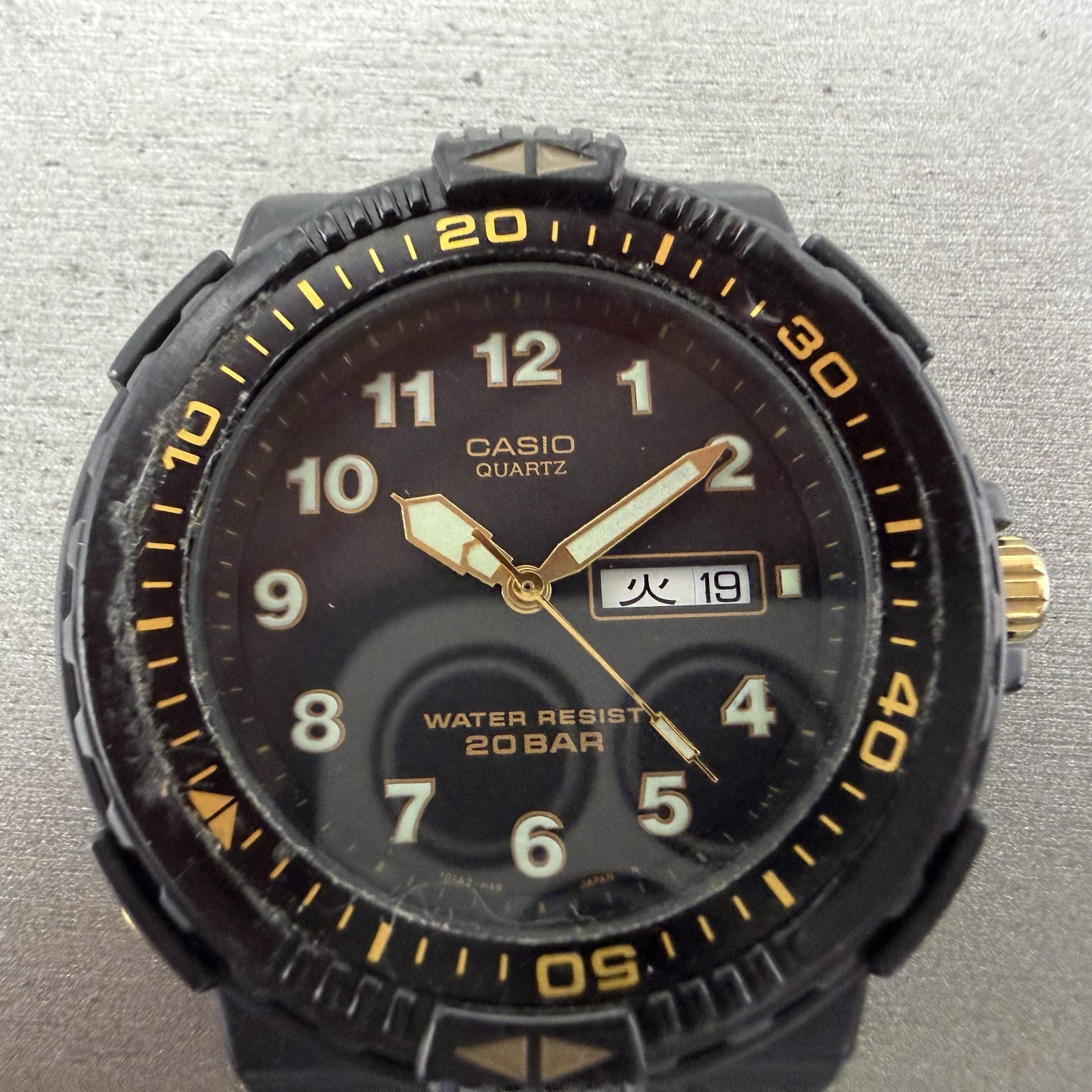 Casio Dive Watch Men 43mm Black Dial Black Tone Daydate MRD-201W New Battery
