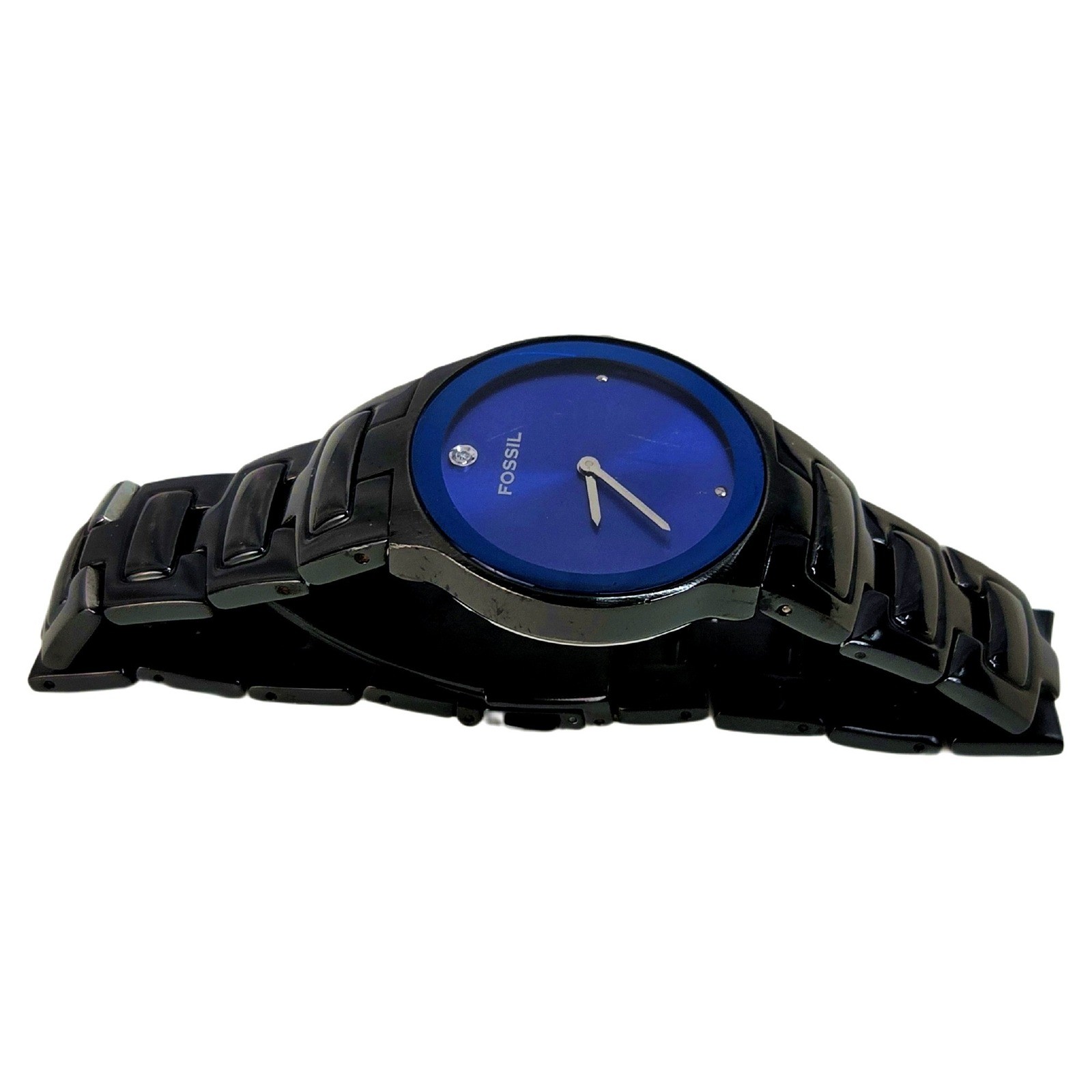 Fossil Arkitekt FS-4281 Black Steel Watch Blue Dial Diamond Accent Mens 4281
