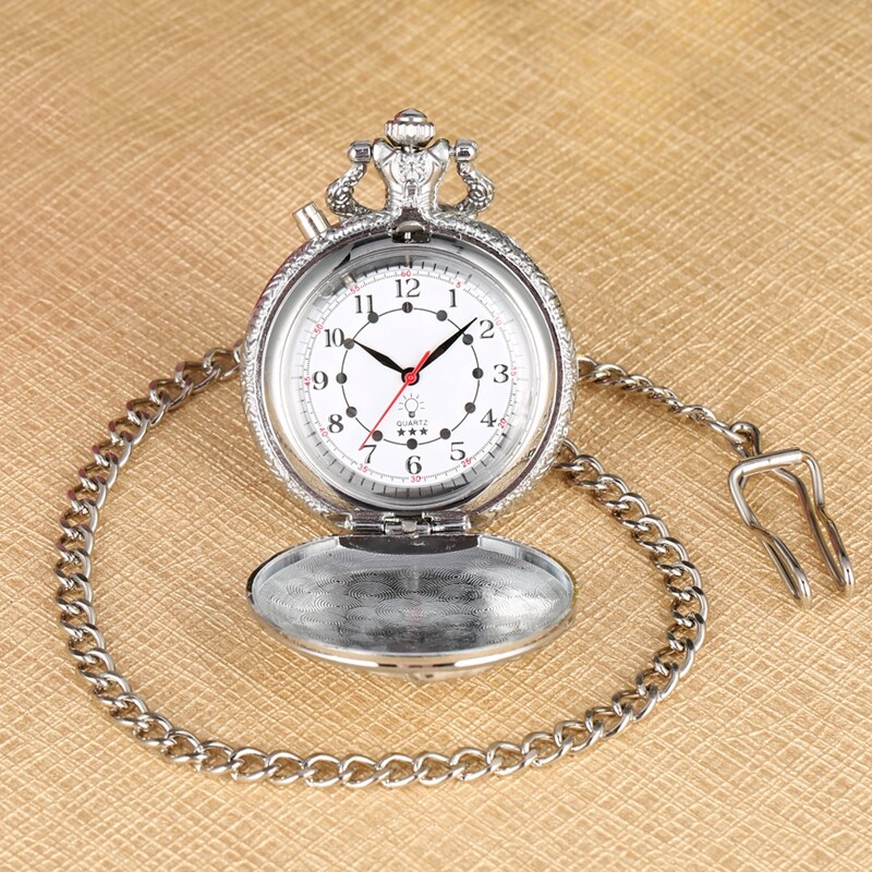 Creative LED Light Arabic Numerals Display Steampunk Train Quartz Pocket Watch