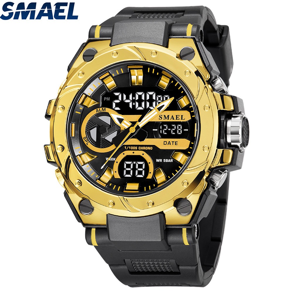 SMAEL Men Digital Sport Watch Large Dial LED Alarm Wristwatch Boy Military Watct