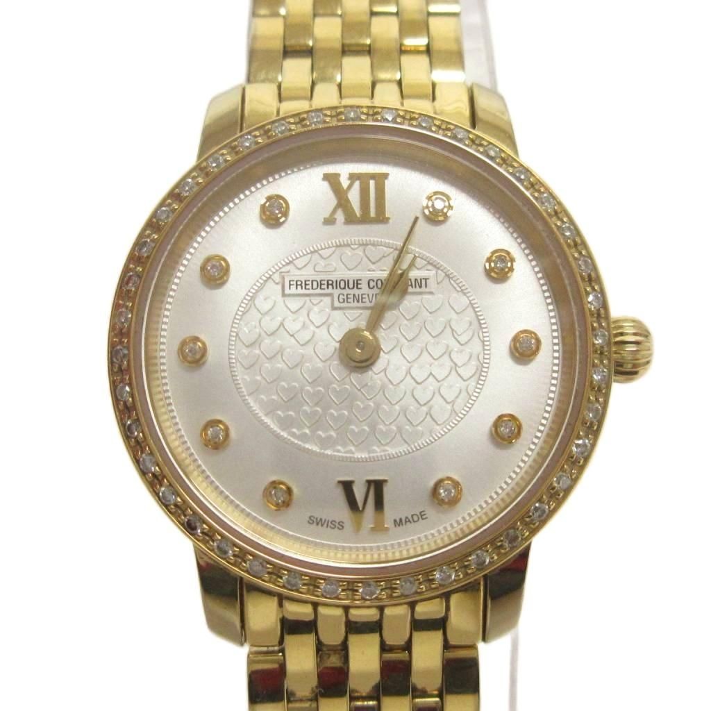 Frederique Constant Slimline Analog Quartz 2 Hand Diamond Bezel White Dial Gold