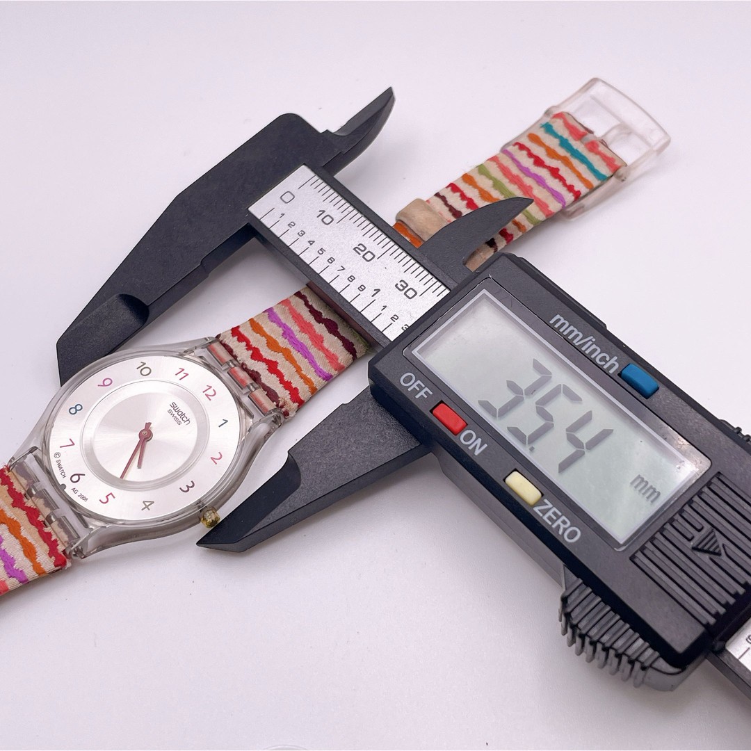 Working new battery Swatch SFP113 ladies wristwatch transparent back colorful