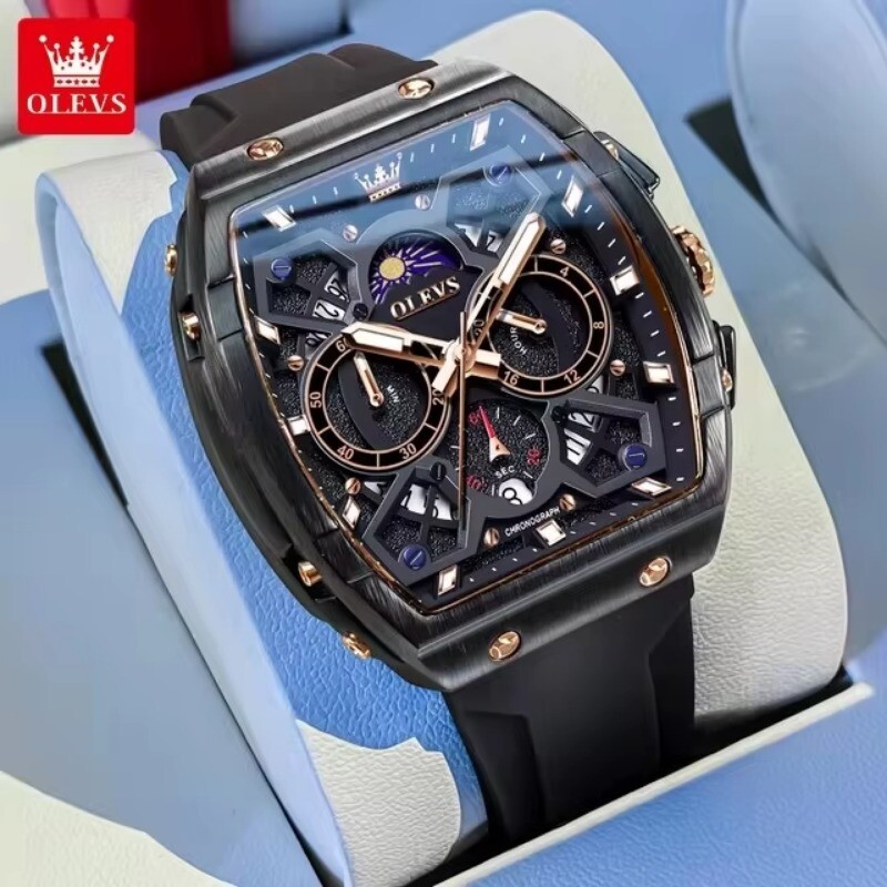 OLEVS Men’s Quartz Watch Waterproof Luminous Wristwatch for Male Silicone Band