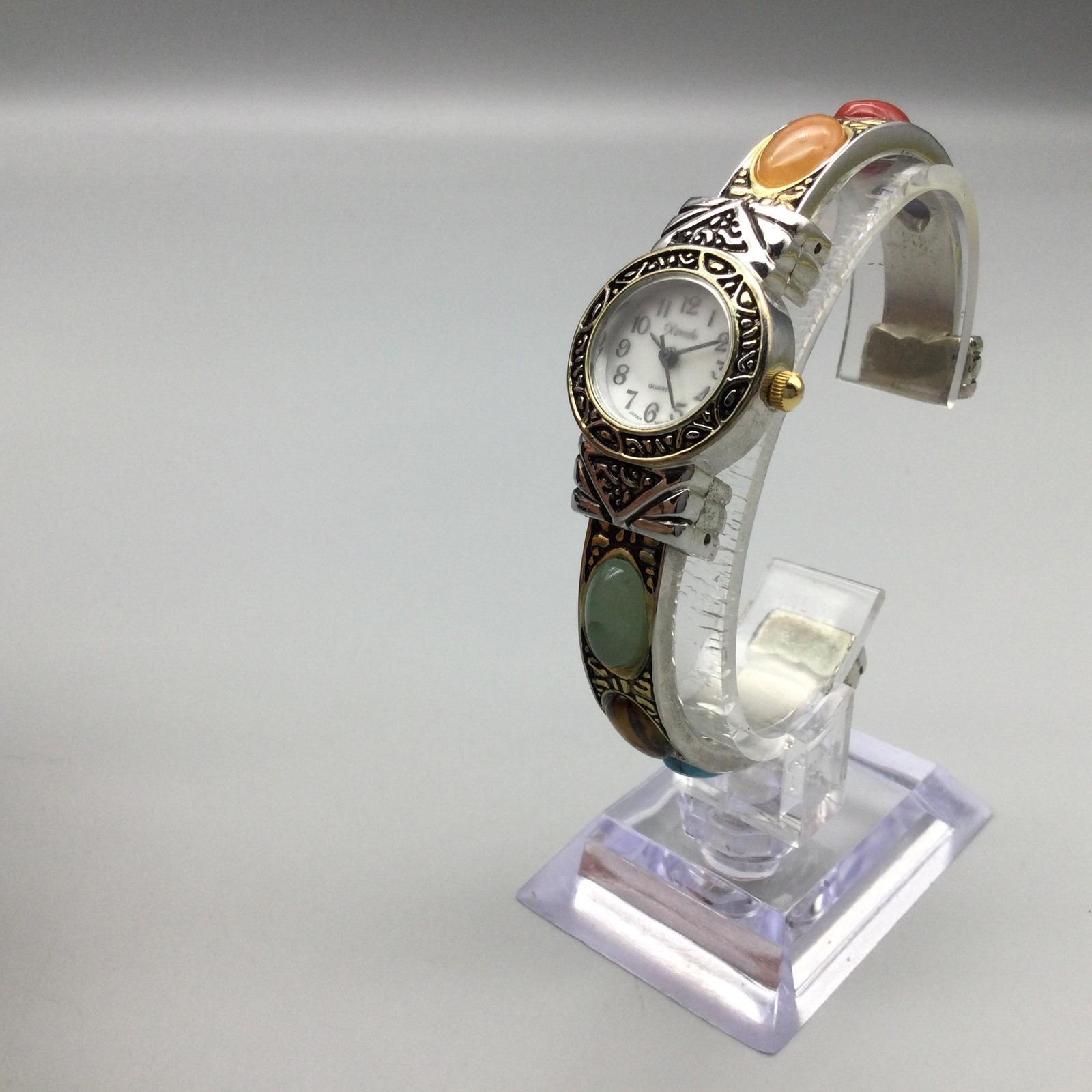 Xanadu Womens 22mm Watch Multicolor Cabochon Stones Open Cuff New Battery