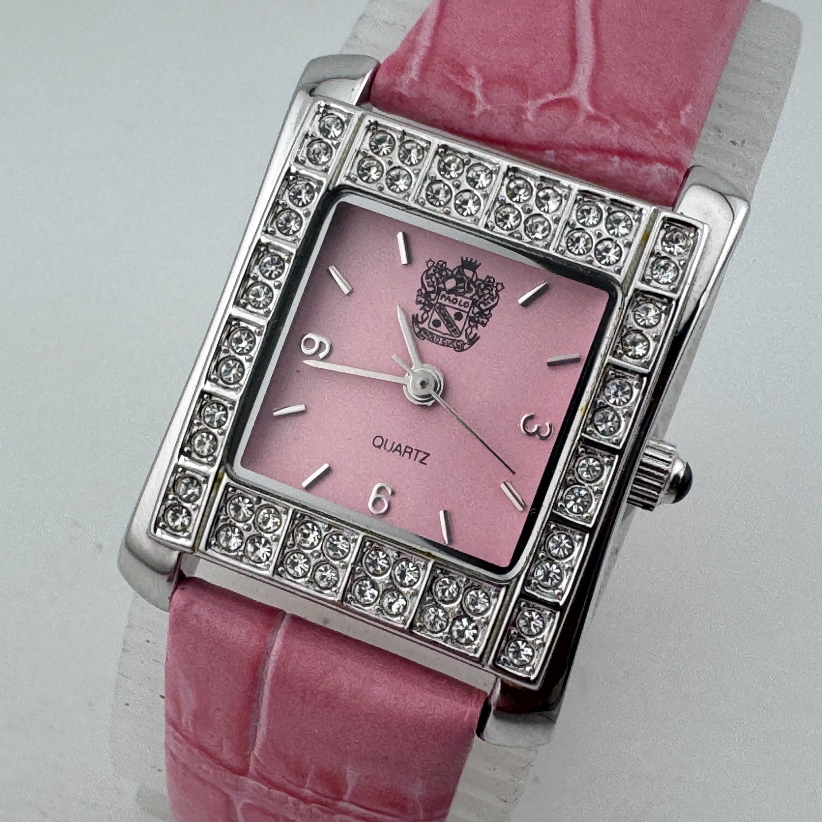 VTG Paolo-Gucci Quartz Watch PG731WPIP Women Silver Pink Rhinestone New Battery
