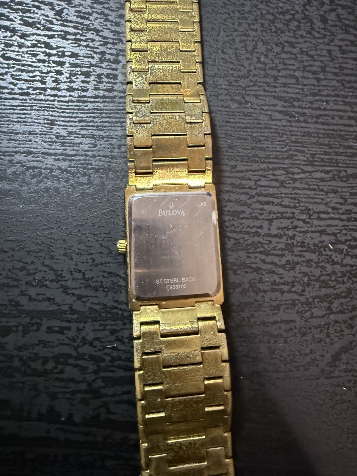 Bulova Caravelle Rectangle Quartz Watch Black Dial Gold Tone Bracelet 22mm