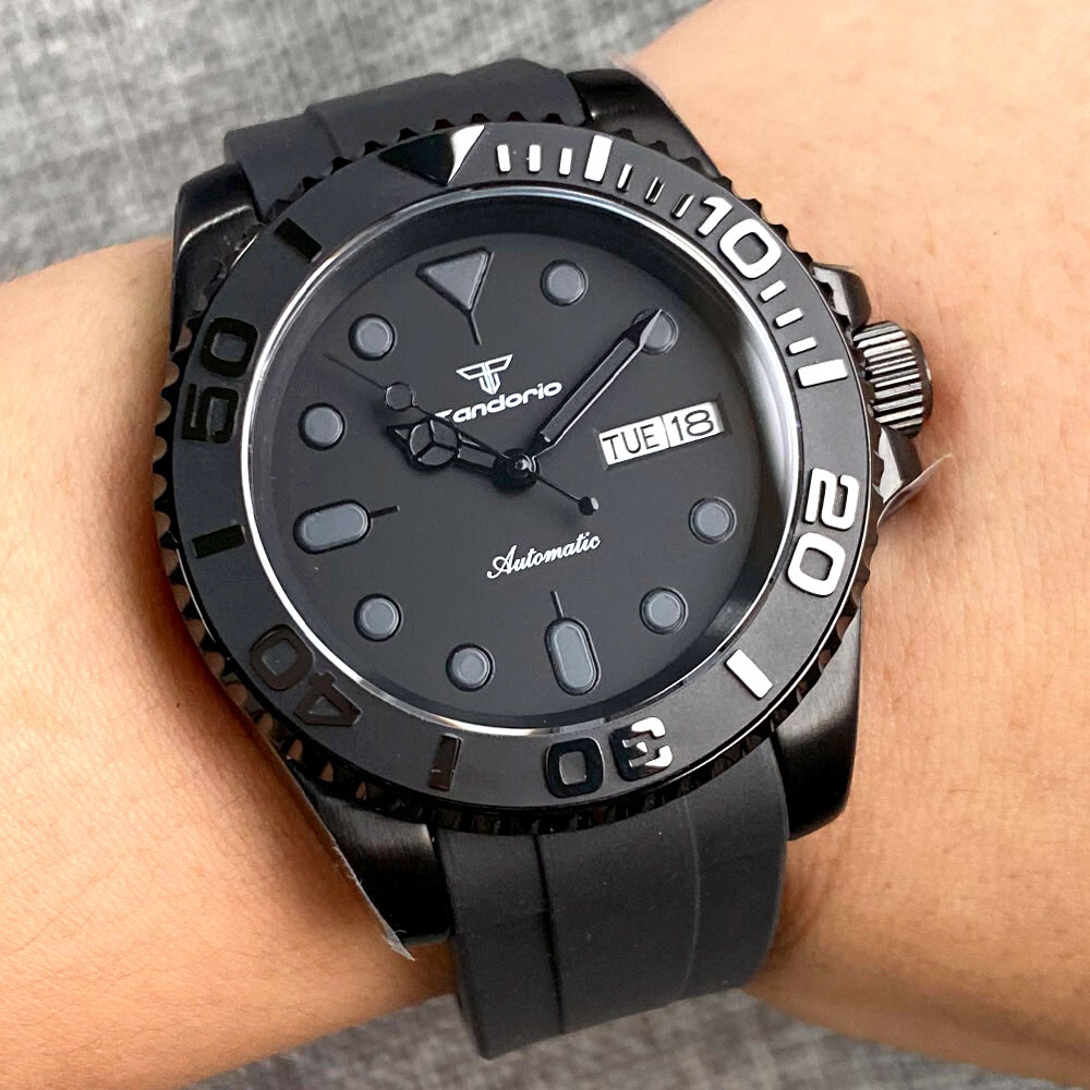 40mm Tandorio Black Dial Sapphire Glass PVD NH36A Automatic Mens Watch Rubber