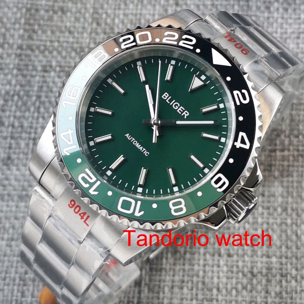 Bliger 40MM Black White Green Red Dial Men’s Watch Ceramic Bezel Luminous NH35