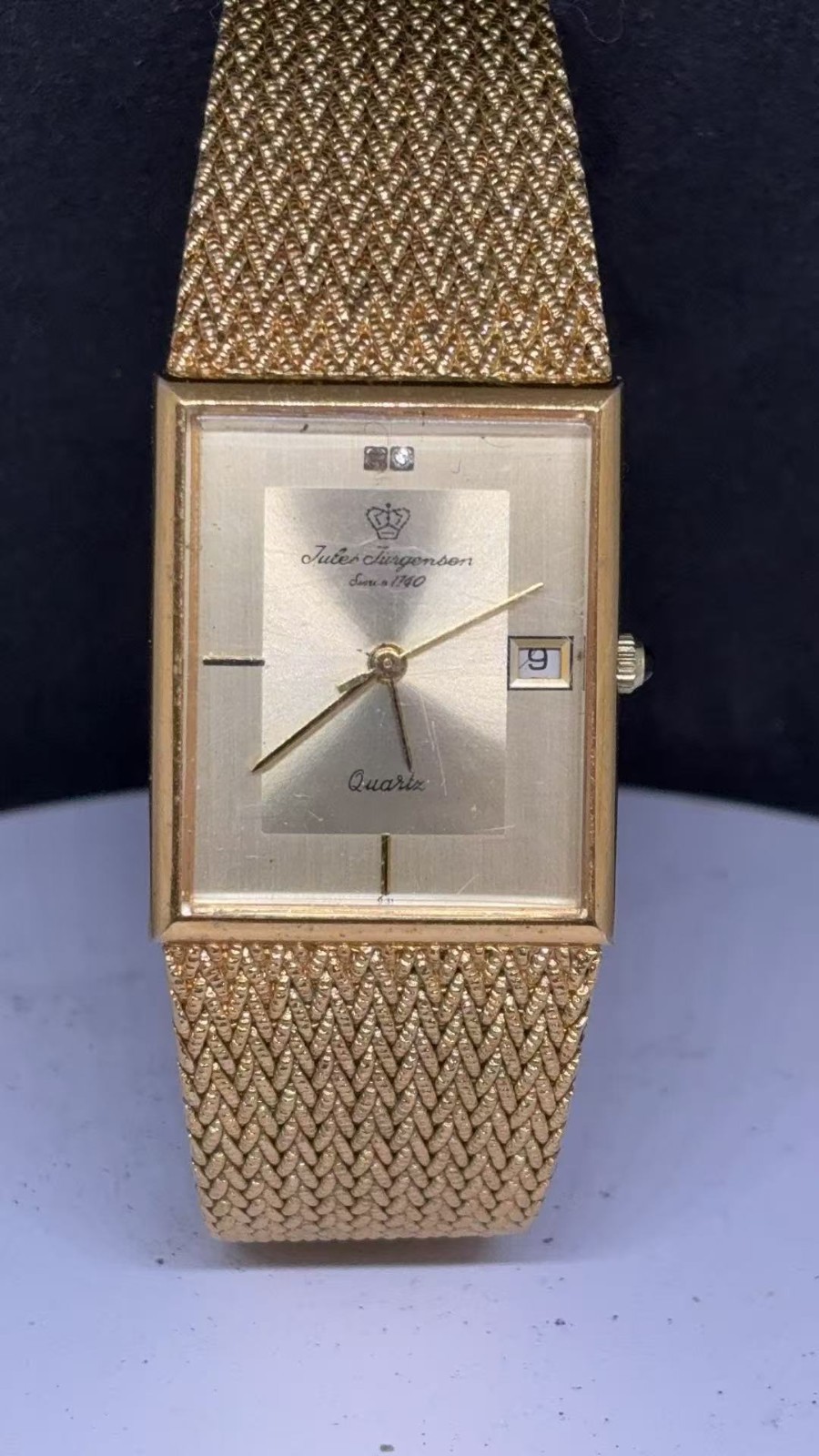 Jules Jurgensen 24x27mm Gold Plated Quartz Tank Men Watch New Battery (Lot2788)