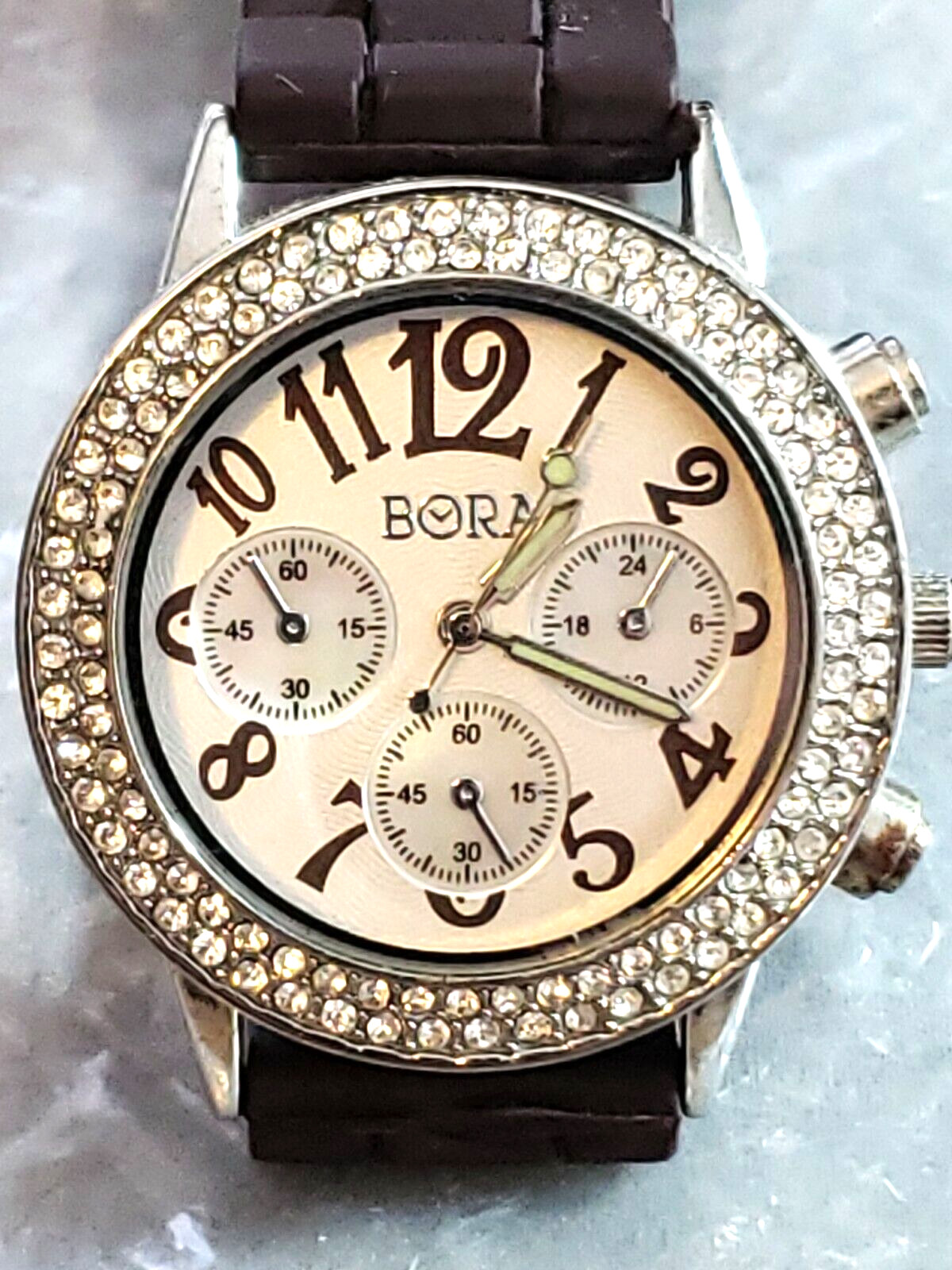 Bora Womens Watch Brown Numbers And Silicone Band Quartz Crystal Bezel 35mm