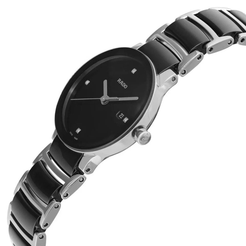 Rado Centrix Diamond Dial Swiss Quartz Ceramic Watch Sapphire Women Silver MOP